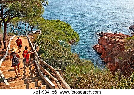 Stock Photograph - Parapet walk, Costa Brava, Sagar?, Catalonia, Spain.. Fotosearch