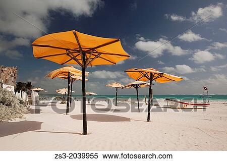 Parasols at the beach, Tulum, Quintana Roo, Yucatan Province, Mexico. View Large Photo Image Stock Photography - Parasols at the beach, Tulum, Quintana Roo, Yucatan Province, Mexico.. Fotosearch