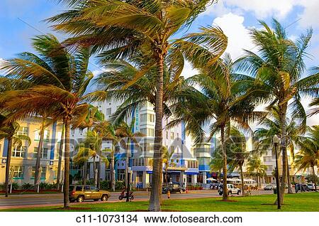 Picture - Park Central Hotel morning time, South Beach, Ocean Drive, Miami, Florida, USA. Fotosearch
