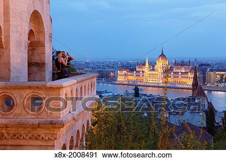 Stock Image - Parliament house seen from the Fishermen's Bastions, Budapest, Hungary.. Fotosearch