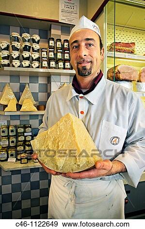 Stock Photo - Parmesan cheese. Cheese shop. Venice. Veneto. Italy.. Fotosearch
