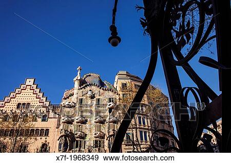 Stock Photo - Passeig de Gracia, Amatller House Puig i Cadafalch and Batllo House Gaudii both in art nouveau style at the Passeig de Gracia. Barcelona. Spain.. Fotosearch