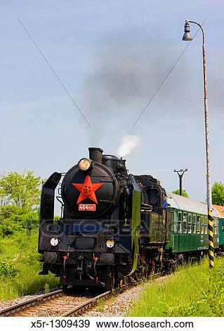 passenger train with steam locomotive 464 001, Slovakia View Large Photo Image Stock Photo - passenger train with steam locomotive 464 001, Slovakia. Fotosearch