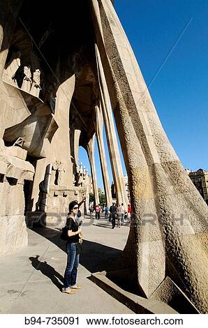 Stock Image - Passion facade of the Sagrada Familia temple, Barcelona. Catalonia, Spain. Fotosearch