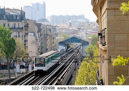 Stock Photo - Passy: the aerial metro of Paris, France. Fotosearch
