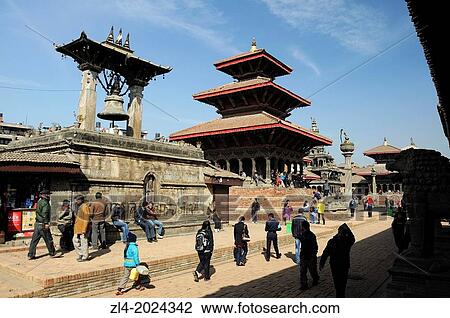 Stock Image - Patan Durbar Square in the morning winter. Nepal, Kathmandu, Patan, Durbar Square.. Fotosearch