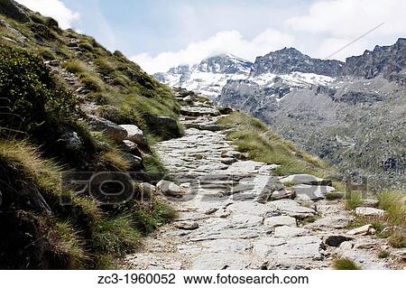 Path from Valsavarenche to the Refuge Vittorio Emanuele II, 2735m, National Park, Natural Park, Gran Paradiso, Val d'Aosta, Italy. View Large Photo Image Stock Image - Path from Valsavarenche to the Refuge Vittorio Emanuele II, 2735m, National Park, Natural Park, Gran Paradiso, Val d'Aosta, Italy.. Fotosearch