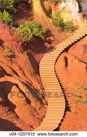 Pathway in the ochre canyon in Roussillon, France, Europe View Large Photo Image Stock Photography - Pathway in the ochre canyon in Roussillon, France, Europe. Fotosearch