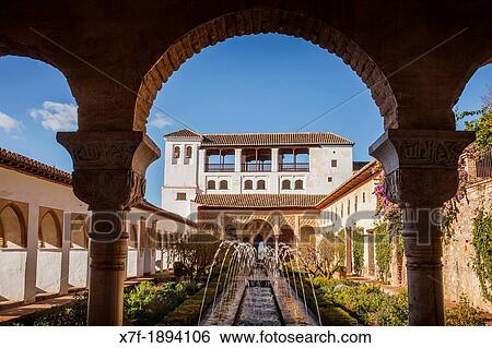 Patio de la Acequia courtyard of irrigation ditch El Generalife La Alhambra Granada Andalusia View Large Photo Image Stock Photograph - Patio de la Acequia courtyard of irrigation ditch El Generalife La Alhambra Granada Andalusia. Fotosearch