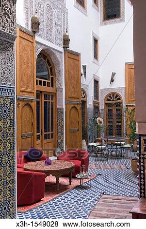 patio of La cle de Fes Riad, medina, Morocco, North Africa View Large Photo Image Stock Photo - patio of La cle de Fes Riad, medina, Morocco, North Africa. Fotosearch