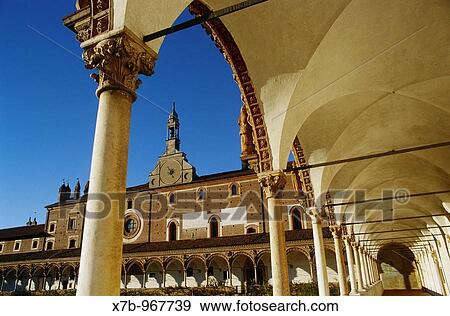 Stock Photo - Pavia Italy The great cloister of the Certosa di Pavia. Fotosearch