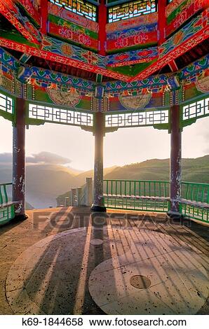 Stock Photo - Pavilion at Qiang Jing River Shanxi P R of China. Fotosearch
