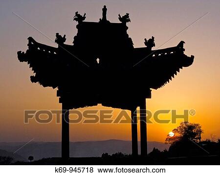 Stock Photo - Pavilion at sunset, Shanxi, China. Fotosearch
