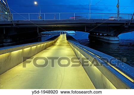 pedestrian passage under Mont Blanc bridge on Rhone river, at night, Geneva, Switzerland. View Large Photo Image Stock Image - pedestrian passage under Mont Blanc bridge on Rhone river, at night, Geneva, Switzerland.. Fotosearch