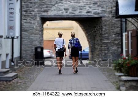 Stock Image - pedestrians in the Uus street, Tallinn, estonia, northern europe. Fotosearch