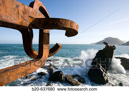 Stock Image - ? Peine de los Vientos? sculpture by Eduardo Chillida, San Sebastian. Guipuzcoa, Euskadi, Spain. Fotosearch