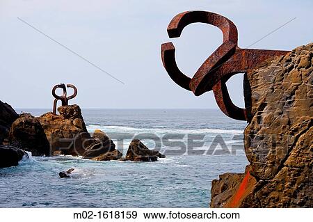 Stock Photo - Peine del Viento sculpture by Eduardo Chillida, San Sebastian, Donostia, Guipuzcoa, Basque Country, Spain. Fotosearch
