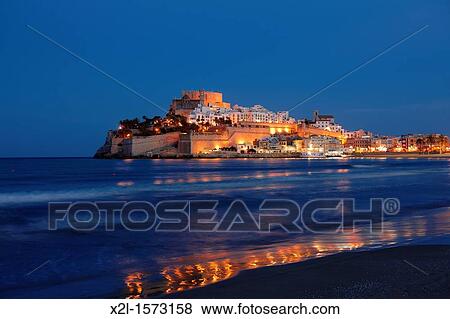 Peniscola at night Valencian Community, Spain View Large Photo Image Stock Photo - Peniscola at night Valencian Community, Spain. Fotosearch