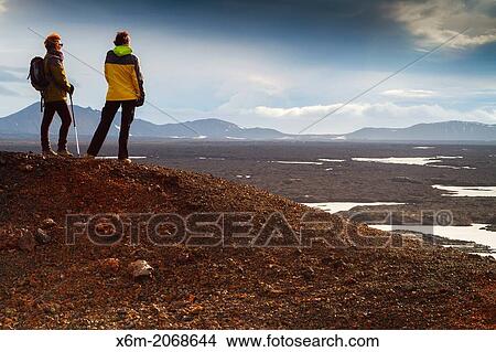 Picture - Peope in Askja caldera route. Central highlands. Iceland, Europe.. Fotosearch