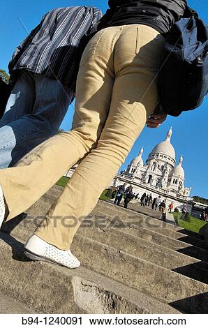 People climbing stairs in front of the Basilica Sacr? -Coeur. Montmartre. Paris, France. View Large Photo Image Stock Image - People climbing stairs in front of the Basilica Sacr? -Coeur. Montmartre. Paris, France.. Fotosearch