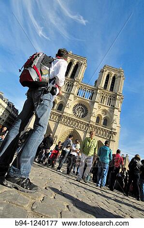 People in front of Notre-Dame Cathedral.? le de la Cit?. Paris, France. View Large Photo Image Stock Photo - People in front of Notre-Dame Cathedral.? le de la Cit?. Paris, France.. Fotosearch