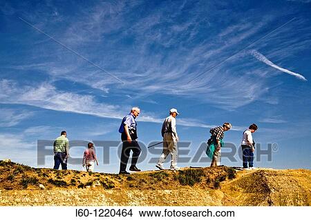 Picture - People in Pointe du Hoc, D-Day, German defences, World War II, Normandy. Fotosearch