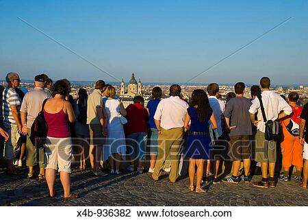 People looking at Danube embankment from Castle Hill Budapest Hungary Europe View Large Photo Image Stock Image - People looking at Danube embankment from Castle Hill Budapest Hungary Europe. Fotosearch