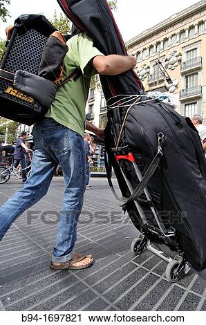 Stock Image - People on La Rambla Barcelona Catalonia Spain. Fotosearch