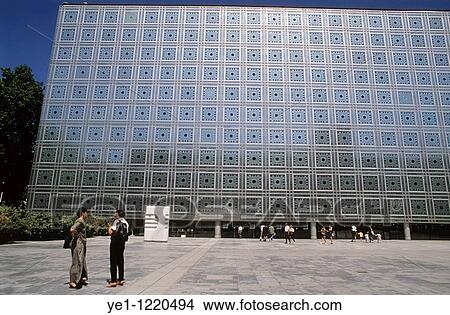 People outside the Arab World Institute designed by Jean Nouvel, Paris, France. View Large Photo Image Picture - People outside the Arab World Institute designed by Jean Nouvel, Paris, France.. Fotosearch