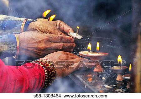 Picture - People pra for the God at Swayambhunath temple. Fotosearch