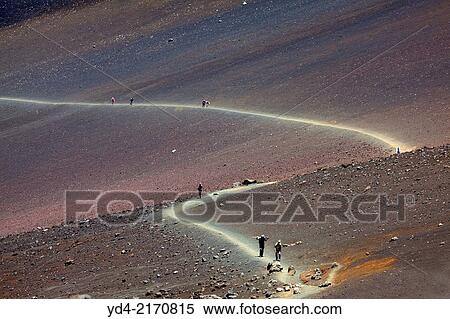 People walking into the crater, Haleakala National Park, Hawaii, USA. View Large Photo Image Stock Photography - People walking into the crater, Haleakala National Park, Hawaii, USA.. Fotosearch