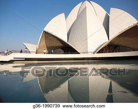 Stock Photo - People walking on bridge leading towards Lotus temple in New Delhi, India.. Fotosearch