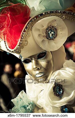 Stock Photo - people with fancy dress in Carnival of Venice Venice, Italy. Fotosearch