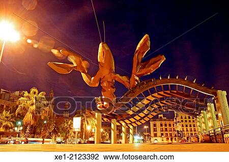 Pergola at night, sculpture? La Gamba? by Javier Mariscal, 1989, Passeig de Colom, Barcelona, Catalonia, Spain View Large Photo Image Stock Image - Pergola at night, sculpture? La Gamba? by Javier Mariscal, 1989, Passeig de Colom, Barcelona, Catalonia, Spain. Fotosearch