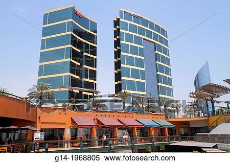 Stock Photography - Peru, Lima, Miraflores, Malecon de la Reserva, Larcomar, shopping, center, centre, JW Marriott, five-star hotel, chain, luxury, office tower, building, Arquitectonica, architecture,.. Fotosearch