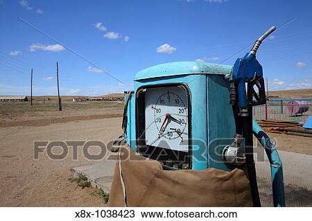 Stock Image - Petrol station in the Gobi desert, Mongolia. Fotosearch