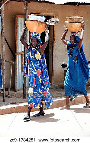 Peul women walking and carrying big bowls made of pumpkin on their heads Mali View Large Photo Image Stock Image - Peul women walking and carrying big bowls made of pumpkin on their heads Mali. Fotosearch