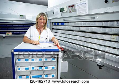 Stock Image - Pharmacy, unit dose. Hospital Universitario Gran Canaria Doctor Negrin, Las Palmas de Gran Canaria. Canary Islands, Spain. Fotosearch