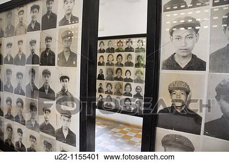 Stock Image - Phnom Penh (Cambodia): photos of the victims at the Tuol Sleng Genocide Museum, former school and Security Prison 21 (S-21) of the Khmer Rouge regime. Fotosearch