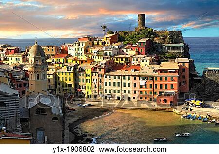 Photo of colorful fishing housesthe fishing port of Vernazza at sunrise, Cinque Terre National Park, Ligurian Riviera, Italy A UNESCO World Heritage Site View Large Photo Image Stock Image - Photo of colorful fishing housesthe fishing port of Vernazza at sunrise, Cinque Terre National Park, Ligurian Riviera, Italy A UNESCO World Heritage Site. Fotosearch