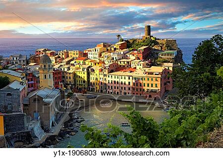 Photo of colorful fishing housesthe fishing port of Vernazza at sunrise, Cinque Terre National Park, Ligurian Riviera, Italy A UNESCO World Heritage Site View Large Photo Image Stock Image - Photo of colorful fishing housesthe fishing port of Vernazza at sunrise, Cinque Terre National Park, Ligurian Riviera, Italy A UNESCO World Heritage Site. Fotosearch