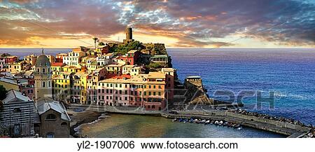 Photo of colorful fishing housesthe fishing port of Vernazza at sunrise, Cinque Terre National Park, Ligurian Riviera, Italy A UNESCO World Heritage Site View Large Photo Image Stock Photograph - Photo of colorful fishing housesthe fishing port of Vernazza at sunrise, Cinque Terre National Park, Ligurian Riviera, Italy A UNESCO World Heritage Site. Fotosearch