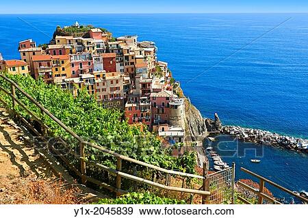 Stock Photo - Photo of the fishing port of Manarola, Cinque Terre National Park, Liguria, Italy.. Fotosearch