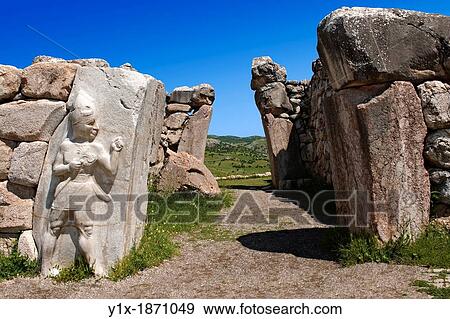 Stock Photo - Photo of the Hittite releif sculpture on the Kings gate to the Hittite capital Hattusa. Fotosearch