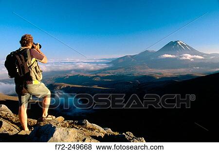 Photographer and Mt. Ngauruhoe. Tongariro National Park, Central Plateau. North Island. New Zealand View Large Photo Image Stock Photo - Photographer and Mt. Ngauruhoe. Tongariro National Park, Central Plateau. North Island. New Zealand. Fotosearch