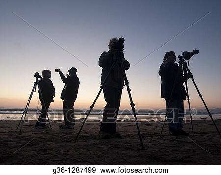 Photographers at twilight, Morro Bay, California, United States America View Large Photo Image Stock Photo - Photographers at twilight, Morro Bay, California, United States America. Fotosearch