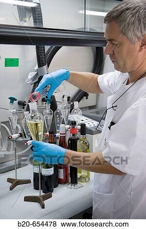 Stock Photo - Physics and chemistry laboratory. Tests for polluting agents in wine. AZTI-Tecnalia. Technological Centre specialised in Marine and Food Research. Sukarrieta, Bizkaia, Euskadi. Spain.. Fotosearch