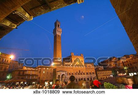 Piazza del Campo at dusk, Siena, Italy View Large Photo Image Stock Photo - Piazza del Campo at dusk, Siena, Italy. Fotosearch