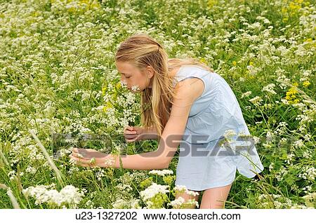 Stock Image - Picking flowers. Fotosearch