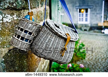 Stock Image - picnic hamper Locronan Lokorn in Breton, Finist? re department in Bretagne in northwestern France. Fotosearch